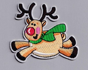 Flying Rudolph The Reindeer Patch Iron-on Embroidered Rudolph Xmas Christmas Patches