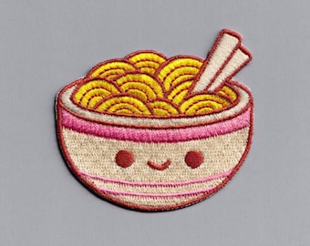 Patch thermocollant brodé pour bols ramen appliqué nouilles