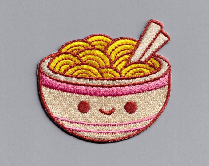 Embroidered Iron-on Ramen Bowl Patch Applique Noodles