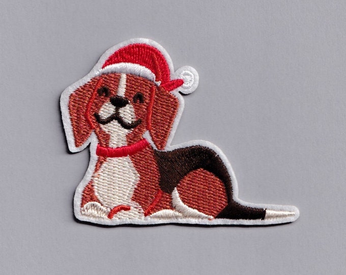Cute Santa Dog Patch Iron-on Embroidered Christmas Xmas Dog Patches
