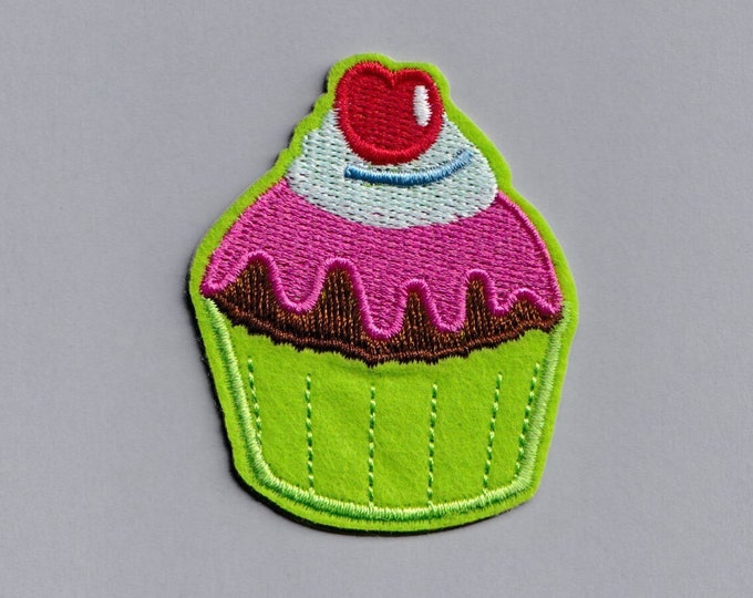 Green Cherry Cupcake Patch Embroidered Iron-on Cupcake Patches