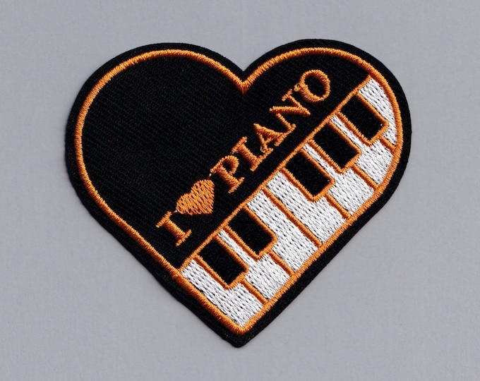 Embroidered Iron-on I Love Piano Patch Applique Piano Gift