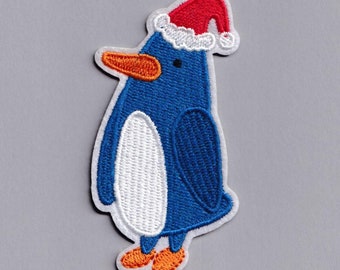 Christmas Penguin Patch Iron-on Embroidered Santa Xmas Penguin Applique Patch