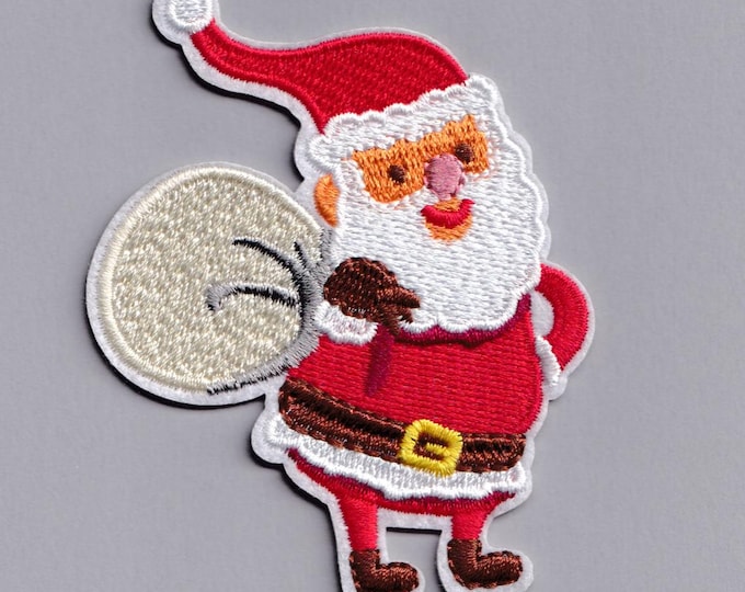Kids Santa Claus Patch Iron-on Embroidered Santa with Sack Patches Xmas Christmas