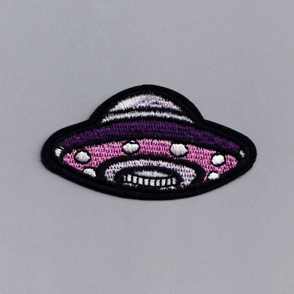 Purple UFO Flying Saucer Patch Applique Iron on Embroidered Alien UFO Patch