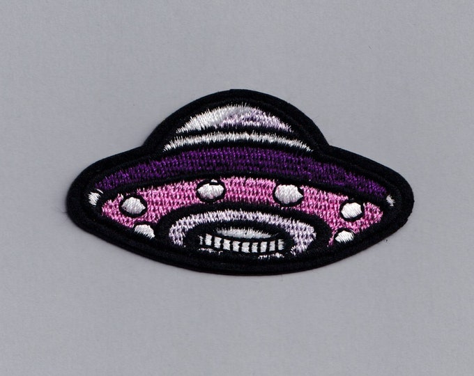 Purple UFO Flying Saucer Patch Applique Iron on Embroidered Alien UFO Patch