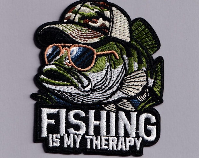 Fishing Is My Therapy Patch Iron-on Embroidered Angling Fishing Gift Applique Patches