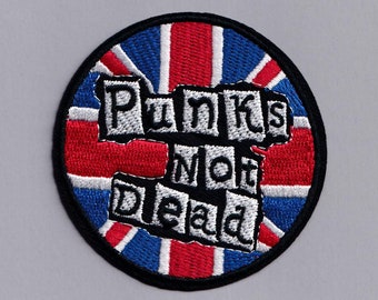 Punks Not Dead Iron On Embroidered Patch Union Jack Punk Rock Sex Pistols Inspired Applique Badge