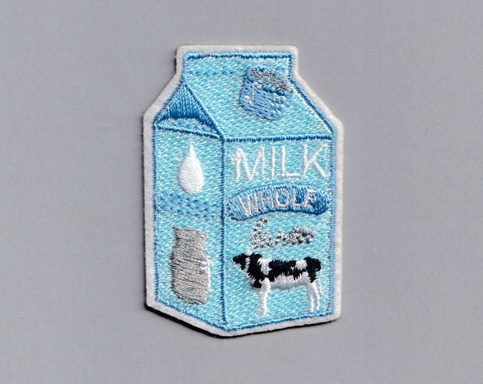 Embroidered Iron-on Milk Carton Patch Applique Whole Milk Pint