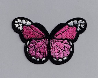 Embroidered Pink Butterfly Patch Iron-On Insect Applique for Clothing