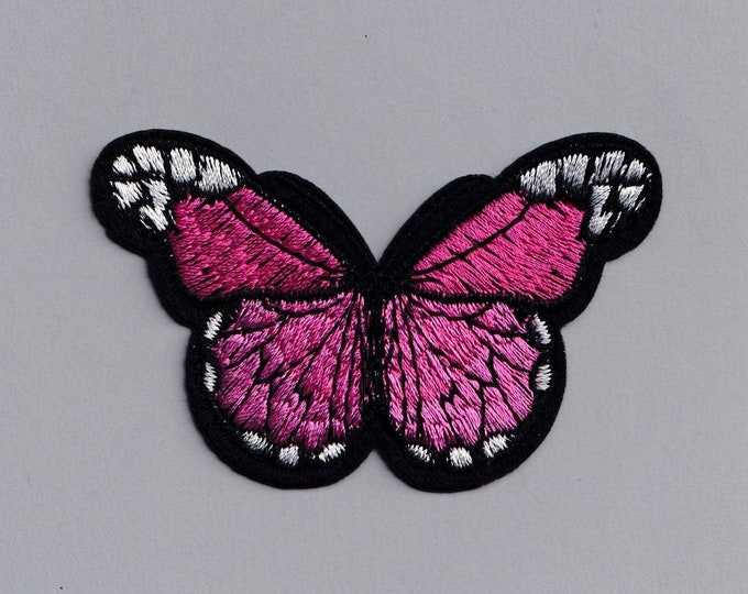 Embroidered Pink Butterfly Patch Iron-On Insect Applique for Clothing