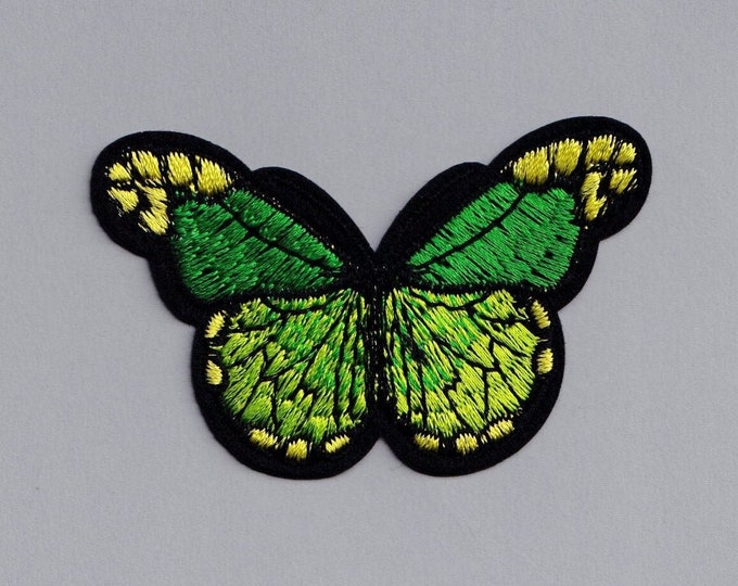 Embroidered Green Butterfly Patch Iron-On Insect Applique for Clothing