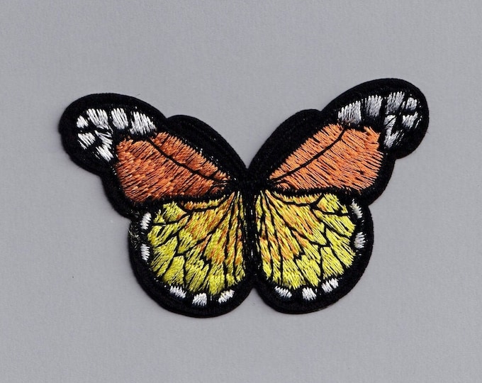 Embroidered Light Orange Butterfly Patch Iron-On Insect Applique for Clothing