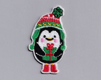 Christmas Penguin Patch Iron-on Embroidered Xmas Penguin Patches