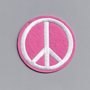 Embroidered Iron-On Pink Peace Symbol Patch Hippy