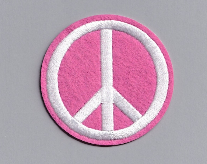 Embroidered Iron-On Pink Peace Symbol Patch Hippy