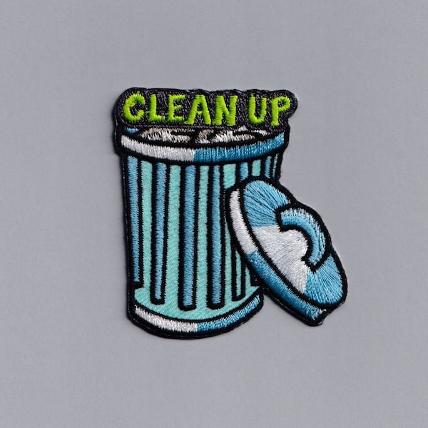 Embroidered Iron-on 'Clean Up' Patch Applique Litter Picking Cleanup Crew Environmental Patch