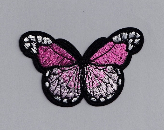Embroidered Light Pink Baby Pink Butterfly Patch Iron-On Insect Applique for Clothing