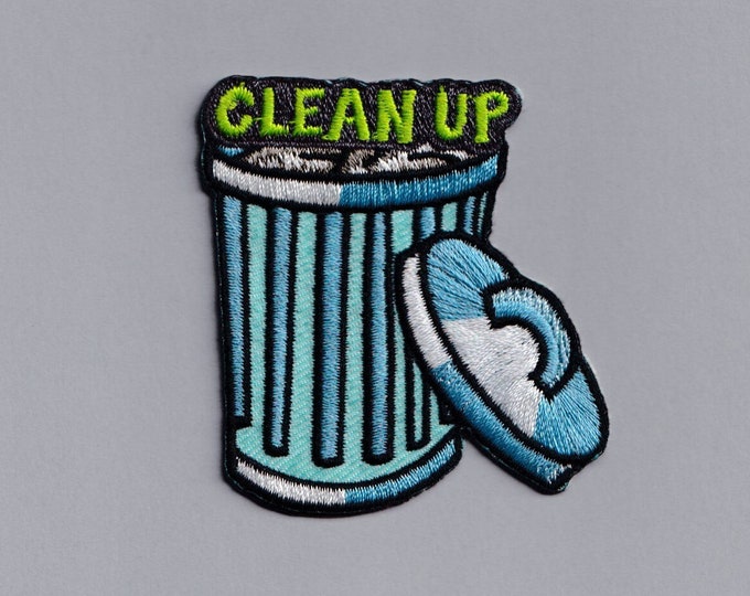 Embroidered Iron-on 'Clean Up' Patch Applique Litter Picking Cleanup Crew Environmental Patch