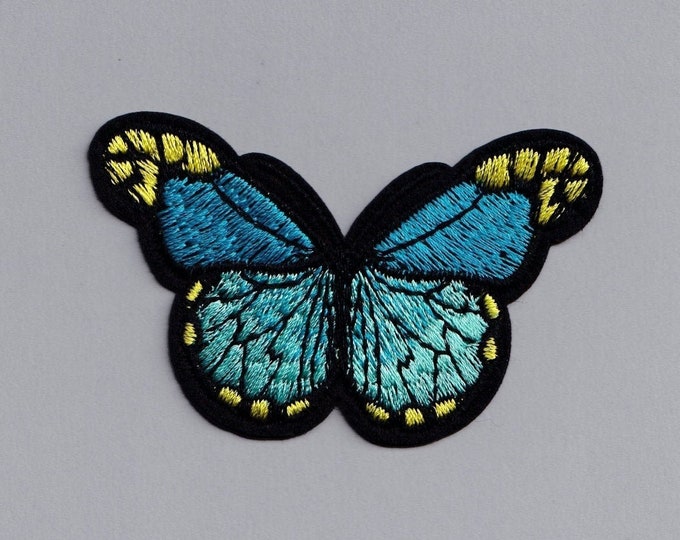 Embroidered Blue Yellow Butterfly Patch Iron-On Insect Applique for Clothing