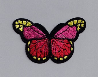 Embroidered Red Pink Yellow Butterfly Patch Iron-On Insect Applique for Clothing