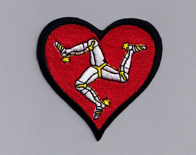 Isle of Man Patch Applique Iron-on Embroidered Isle of Man Heart Patches