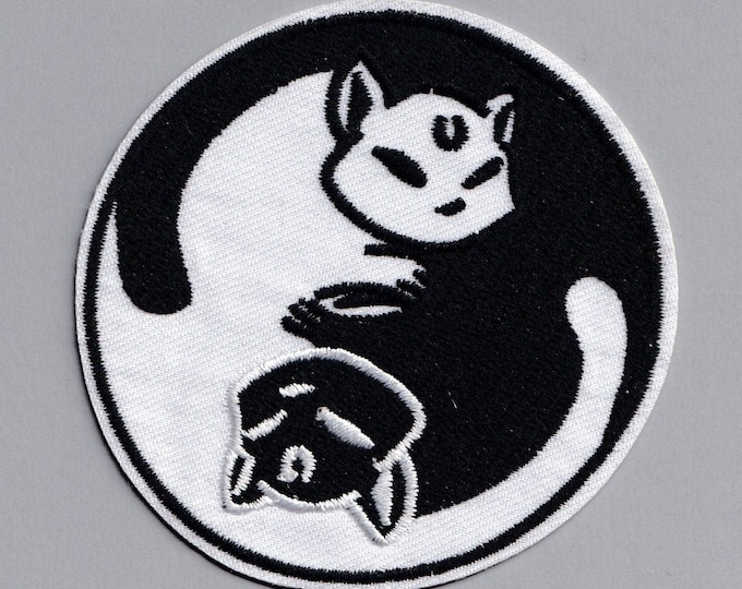 Yin Yang Cat Embroidered Patch Applique Iron On Badge Kitty Cute