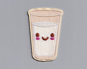 Embroidered Iron-On Kawaii Glass of Milk Patch Applique
