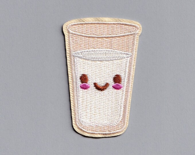 Embroidered Iron-On Kawaii Glass of Milk Patch Applique
