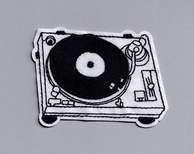 Iron On Embroidered DJ Turntable Patch EDM Music Retro Vinyl Record Applique Patch