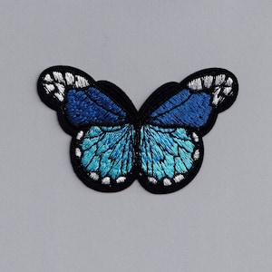 Embroidered Blue Butterfly Patch Iron-On Insect Applique for Clothing