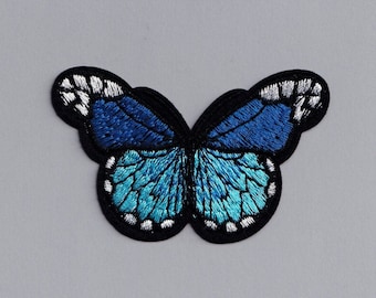Embroidered Blue Butterfly Patch Iron-On Insect Applique for Clothing
