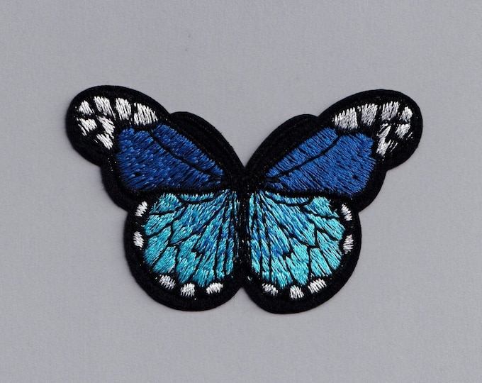 Embroidered Blue Butterfly Patch Iron-On Insect Applique for Clothing