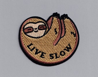 Live Slow Sloth Patch Applique Iron-on Hanging Sloth Patch