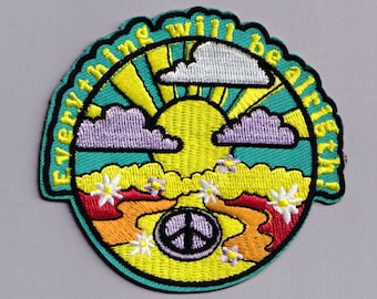 Everything Will Be Alright Patch Iron-on Embroidered Hippy Peace Symbol Applique Patches