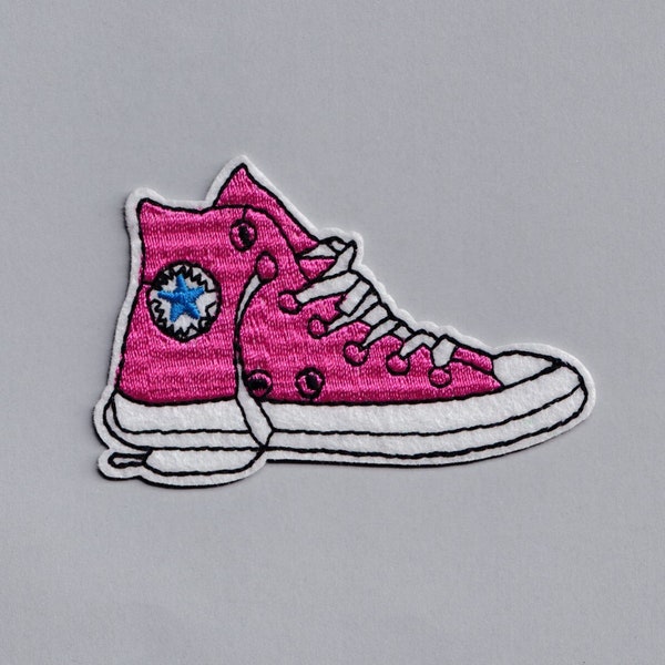 Pink Sneakers Trainers Patch Applique Iron on Embroidered Shoes Patches