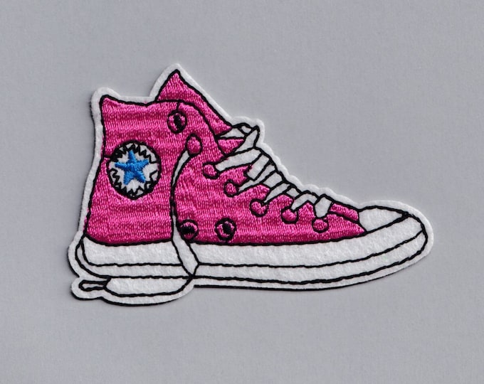 Pink Sneakers Trainers Patch Applique Iron on Embroidered Shoes Patches