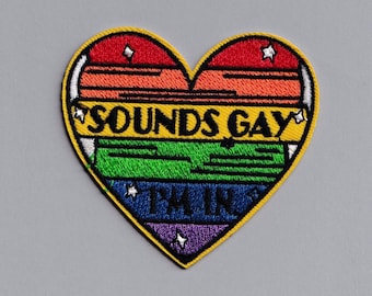 Sounds Gay I'm In Heart Patch Rainbow Flag Heart LGBTQ Applique Badge Iron-On