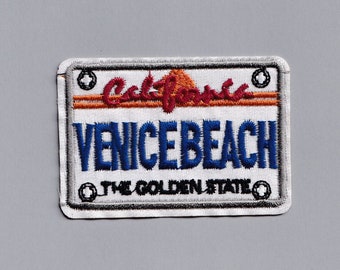 Venice Beach License Plate Patch Applique Iron-on Embroidered Venice Beach California Number Plate Travel Backpacking Patches