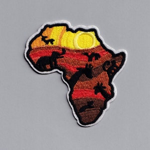 Parche de mapa de África bordado, parche termoadhesivo del continente africano, apliques de animales de safari