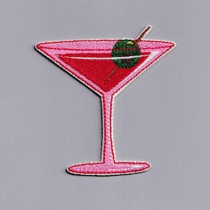 Pink Martini Cocktail Patch Iron-on Embroidered Cocktail Patches