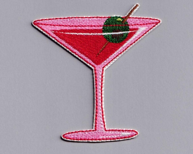 Pink Martini Cocktail Patch Iron-on Embroidered Cocktail Patches