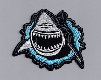 Great White Shark Patch Embroidered Iron-on Shark Teeth Patch Applique