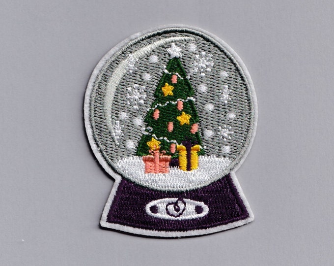 Christmas Snowglobe Patch Iron-on Embroidered Xmas Snow Globe Patches