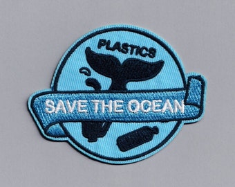 Save The Ocean Patch Zero Plastic Waste Environmentalist Patch Applique Iron-on Embroidered