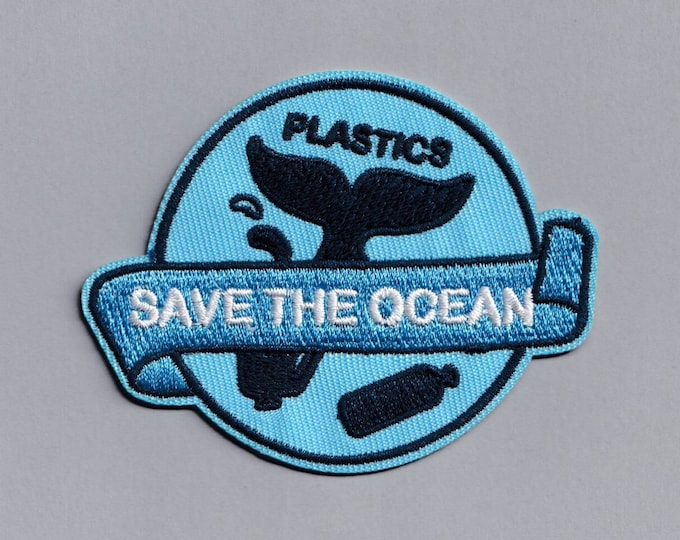 Save The Ocean Patch Zero Plastic Waste Environmentalist Patch Applique Iron-on Embroidered