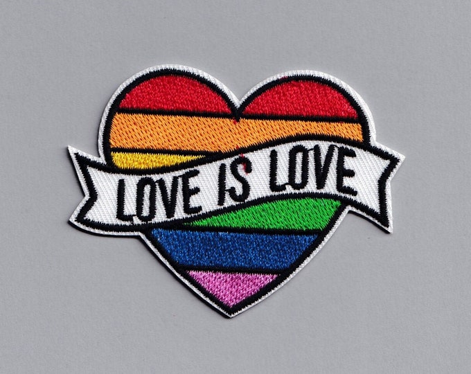 Love Is Love Embroidered Patch Iron On Gay Pride LGBTQ Rainbow Heart Applique Badge