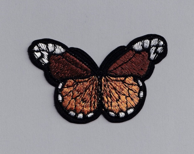 Embroidered Brown Butterfly Patch Iron-On Insect Applique for Clothing