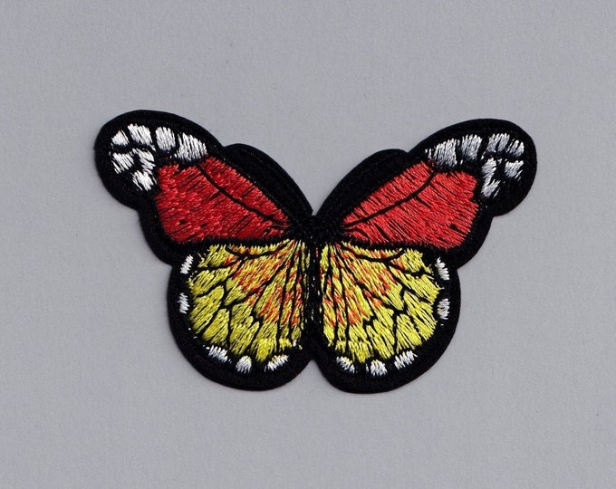 Embroidered Dark Orange Butterfly Patch Iron-On Insect Applique for Clothing