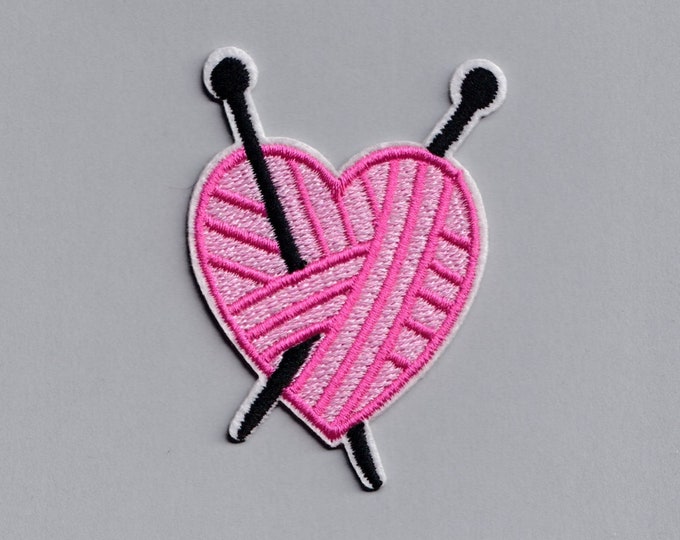Embroidered Love Knitting Patch Applique Knitting Needle Pink Heart Patches